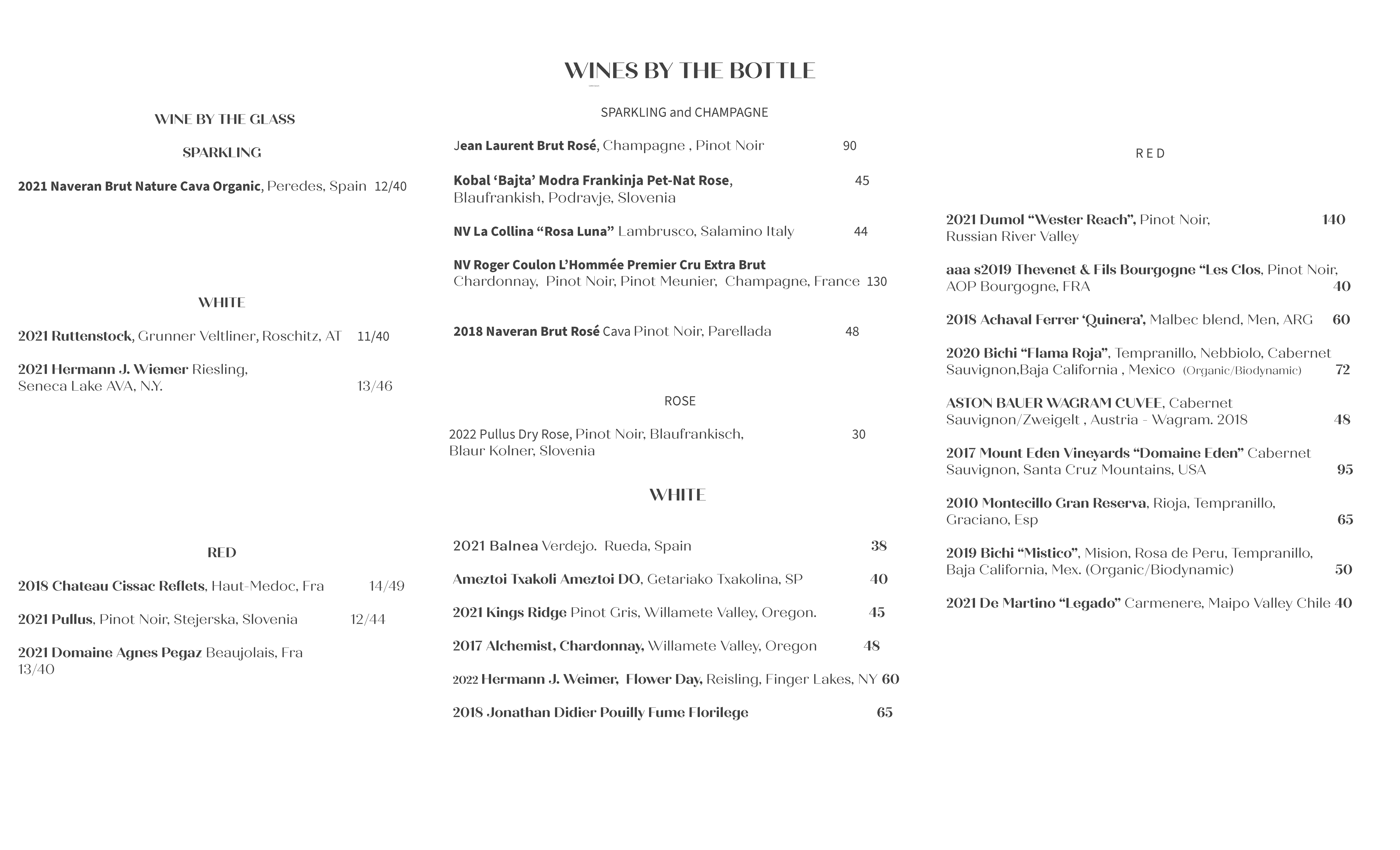 wine menu